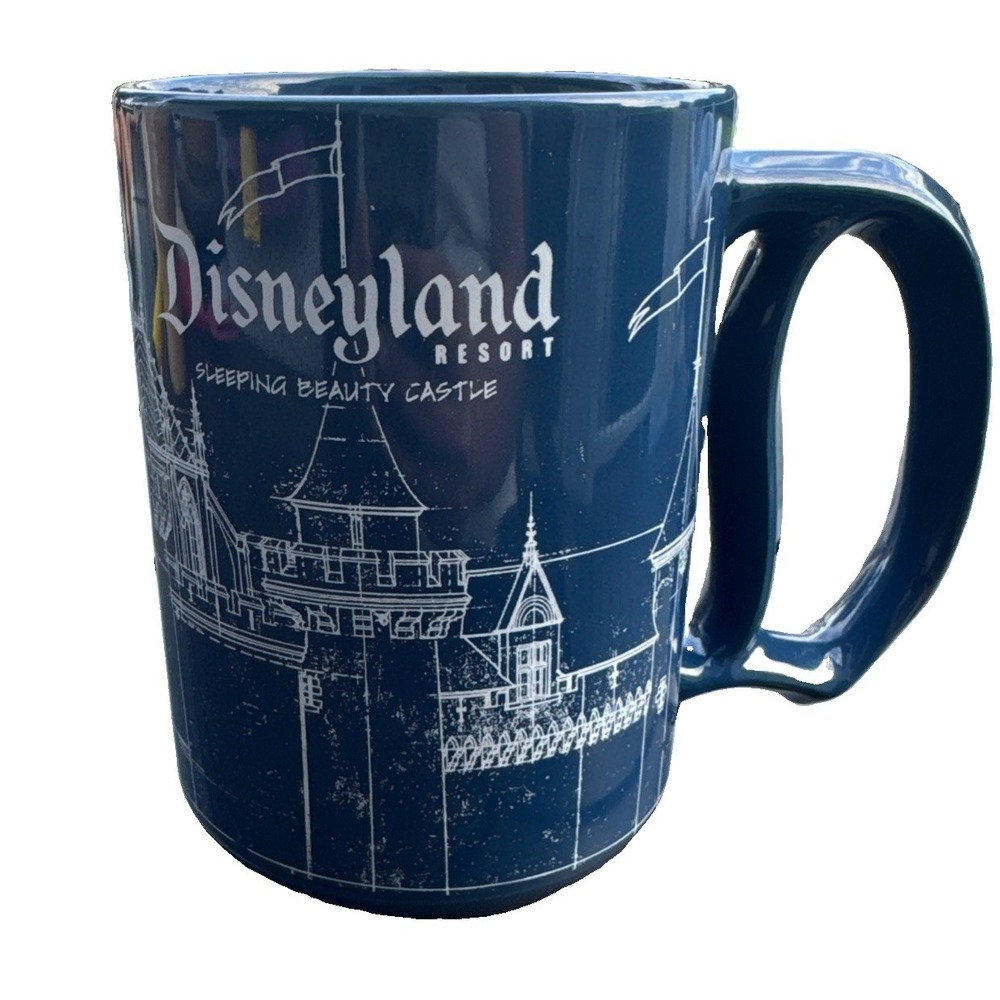 Disneyland Resort Sleeping Beauty Castle Blueprint "D" Handle Mug Rare Disney